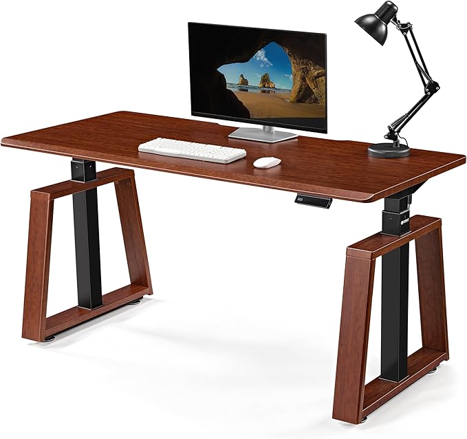 EUREKA ERGONOMIC Electric Standing Desk 63inch Executive Computer Desk Adjustable Height Desk Modern Trapezoidal Leg Sit Stand Desk Smart APP&ampTouch Screen Cherry Top