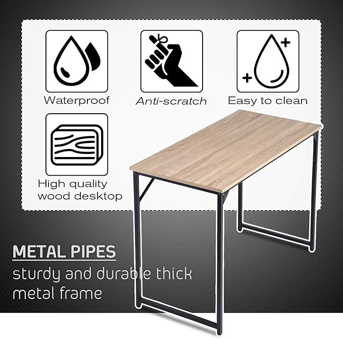 HCB Computer Desk 39inch Home Office Desk Writing Study Table Modern Simple Style PC Desk with Black Metal Frame(Nature)39x20x29inch