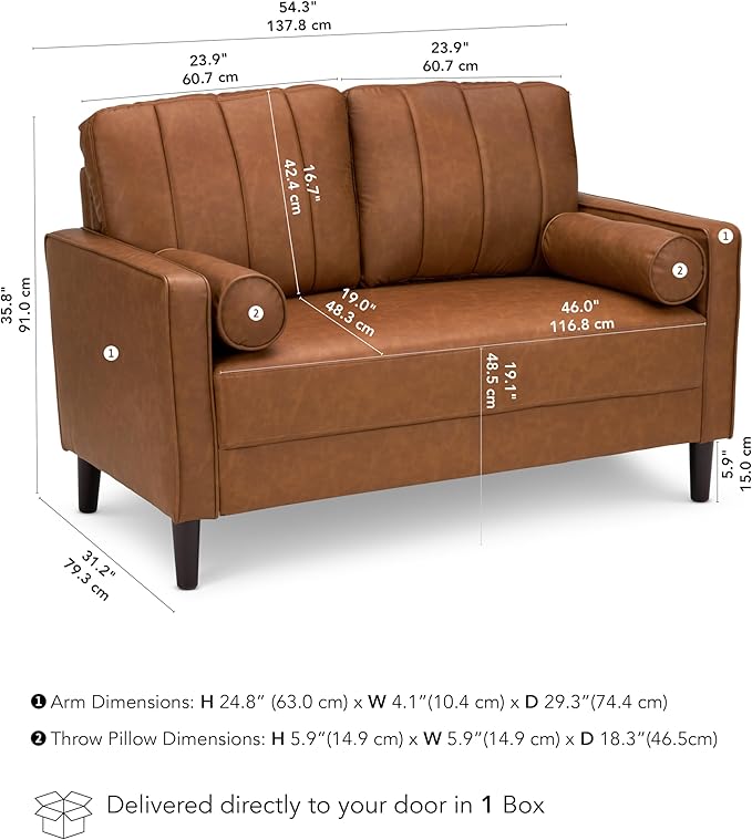 Bush Home 54-inch Loveseat Living Room Furniture Max Collection Buffed Camel Vegan Leather