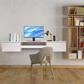 Wall Mounted Desk 60x15.5x9.5 Inch Wall Mount Office Desk with Pull Out Drawer Wall Organizer Table Max. Load Bearing 120lbs (White)