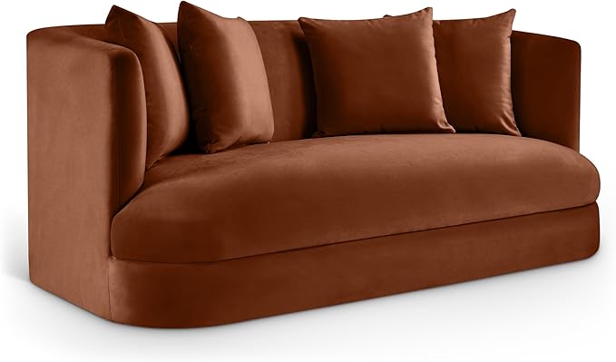 Meridian Furniture 699Cognac-L Alder Collection Modern | Contemporary Loveseat with Ultra Luxe Cognac 460 GSM Velvet Solid Wood Frame 66 W x 36 D x 30 H Cognac