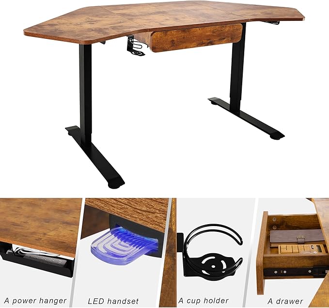 Fromann 71Inch Height Adjustable Standing Sit Stand Up Desk L Shaped Corner Desk with LED Handset Electric Ergonomic Desk