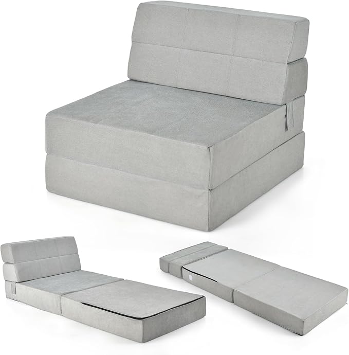 Giantex Convertible Sofa Bed Floor Couch Sleeper Folding Futon Guest Bed Modern Chaise Lounge Upholstered Padded Cushion Large Accent Chair Living Room Bedroom Gray
