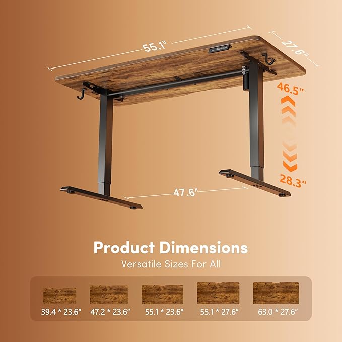 FEZIBO Standing Desk 55×28 Inches Electric Height Adjustable Sit Stand Up Computer Office Desk with Splice Board Black Frame/Rustic Brown TOP