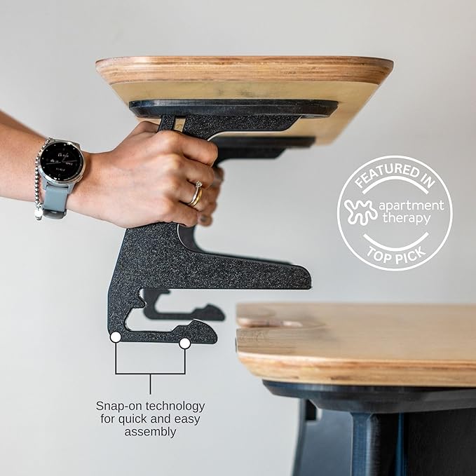 HOEK Desk Bundle Modular Work from Home Desk with Monitor Shelf Under Shelf Side Hook and Wall Cleat Compact 47.5 x 23 Durable Laminate Surface Easy Tool-Free Assembly (Birch/Black)