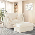 49''W Corduroy Chaise Lounge Chair Indoor Oversized Upholstered Sleeper Sofa with Movable Ottoman and 2 Pillows Removable Sofa Cover for Living Room Home Theater Apartment(Beige)