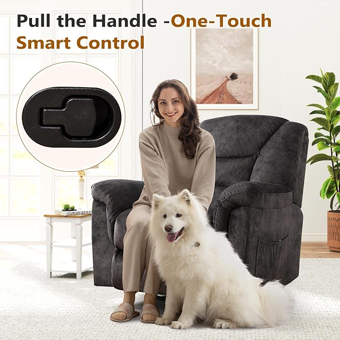 ANJ Rocking Recliner Chair Oversized Swivel Rocker Recliners Comfy Glider Rocking Chairs for Big Man Extra Wide Recliners Overstuffed Reclining Chair for Living Room Grey