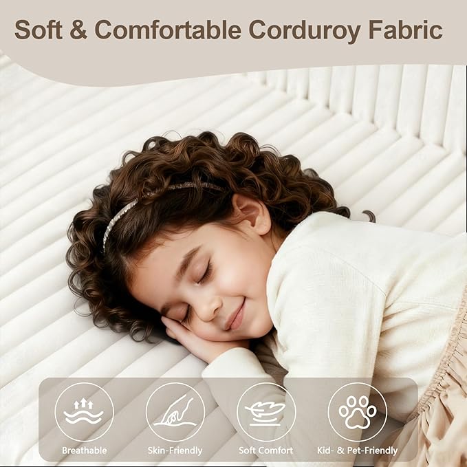 110 Corduroy Boneless Modular Sectional Sofa Cloud Couch with Memory Foam Deep Seats U-Shaped Couches for Living Room Bedroom and Apartment No Assembly Required Beige