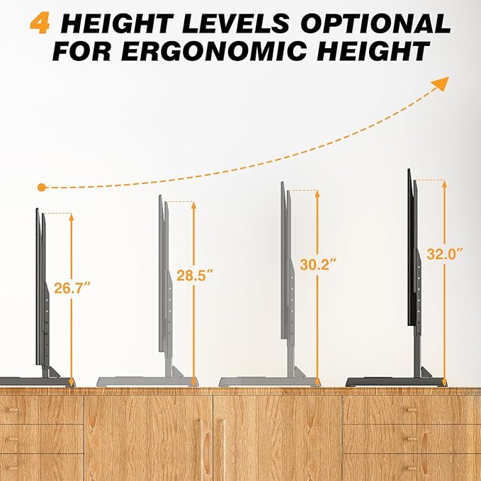 Universal TV Stand Mount for 24-80 inch Flat or Curved TVs Height Adjustable TV Legs Steel Table Top TV Base Holds up to 150 lbs Replacement TV Feet with Cable Management Max VESA 800x500mm Black