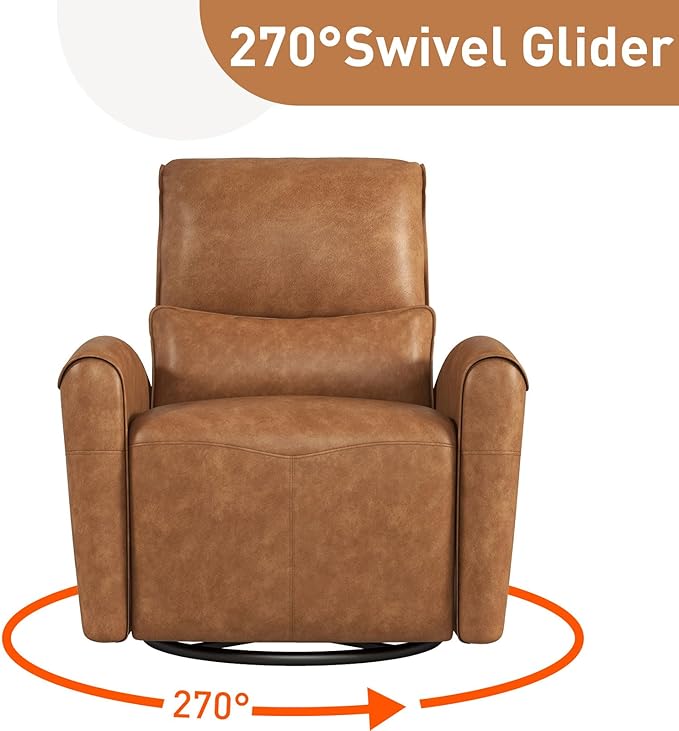 Bonzy Home Power Swivel Rocker Recliner Chair with USB Port 23.2 Wide Seat Fixed Lumbar Support Upholstered Glider Chair for Nursery Living Room Brown