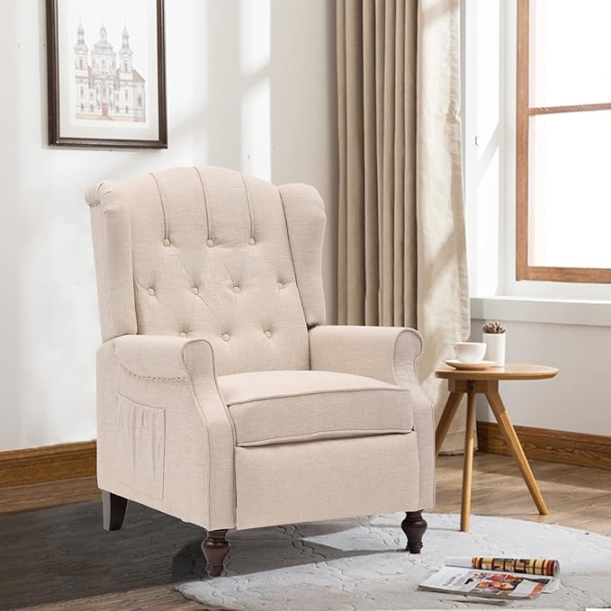 SAMERY Wingback Recliner Chair with Massage and Heat- Accent Chair Push Back Chair for Living Room Bedroom Tufted Comfy Reclining Arm Chair Sofa Reading Napping