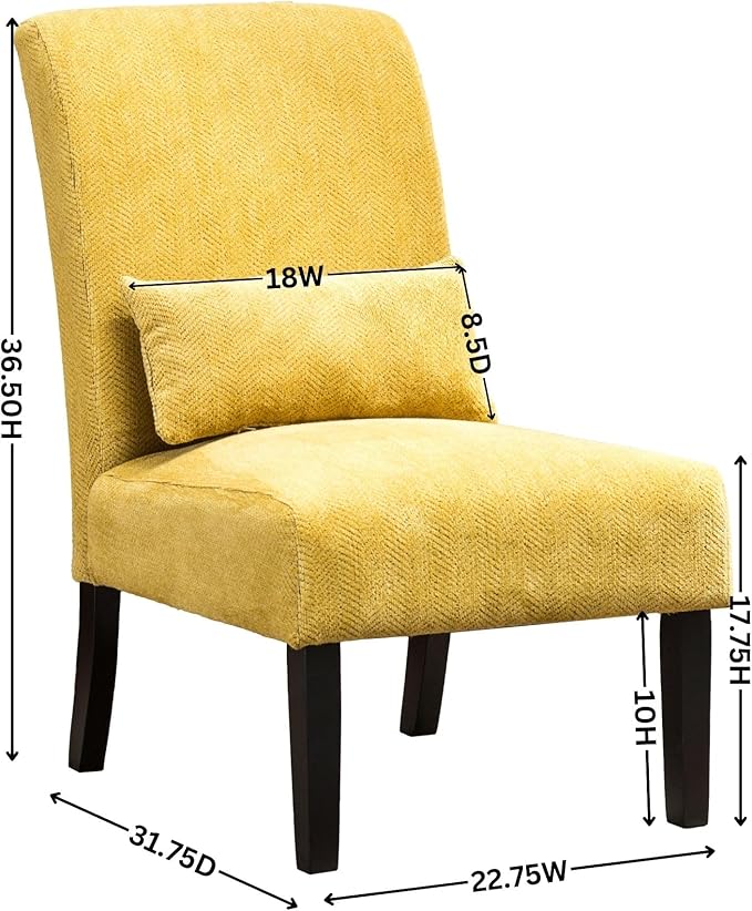 Knocbel Upholstered Accent Armless Chair with Pillow Living Room Fabric Lounge Chair with Solid Wood Frame &amp Legs (Yellow w/Pillow)