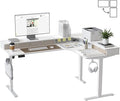 FEZIBO L Shaped Electric Standing Desk 63 x 48 inch Large with Drawers | Reversible Tabletop 2 Memory Height Settings | Home Office &amp Gaming Height-Adjustable Table White（2 Packages）