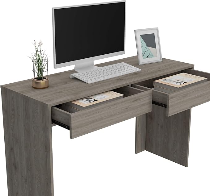 Penau Tampa Computer Desk with 2 Drawers Spacious Work Surface Beige Finish Ideal for Home Office 47.32W x 17.71D Inches