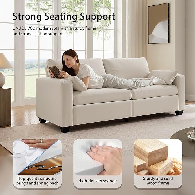Modern Loveseat Sofa for Living Room Spring Cushions Removable Cover Solid Wood Frame Wide Armrest Chenille Fabric Recliner Couches for Small Space