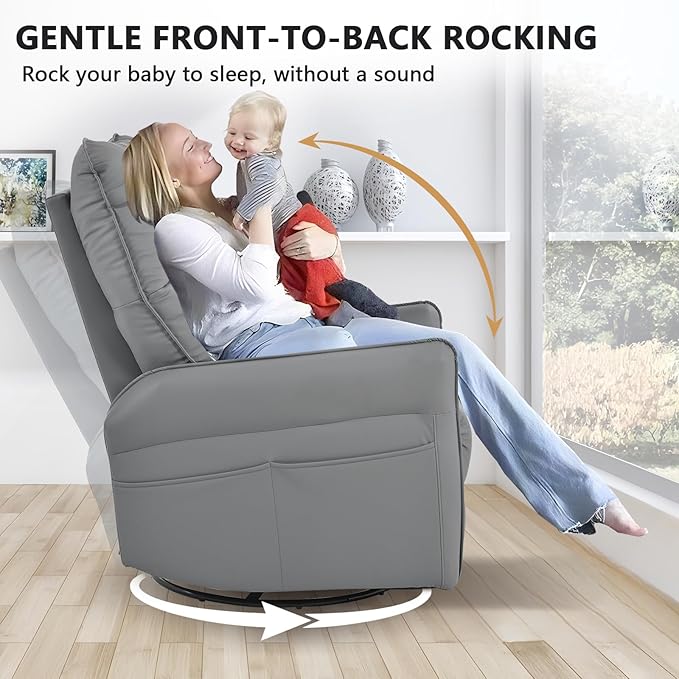 cinkehome Swivel Rocker Recliner Glider Rocker Recliner Chair for Nursery Overstuffed Manual Reclining Chair for Small Spaces Living Room