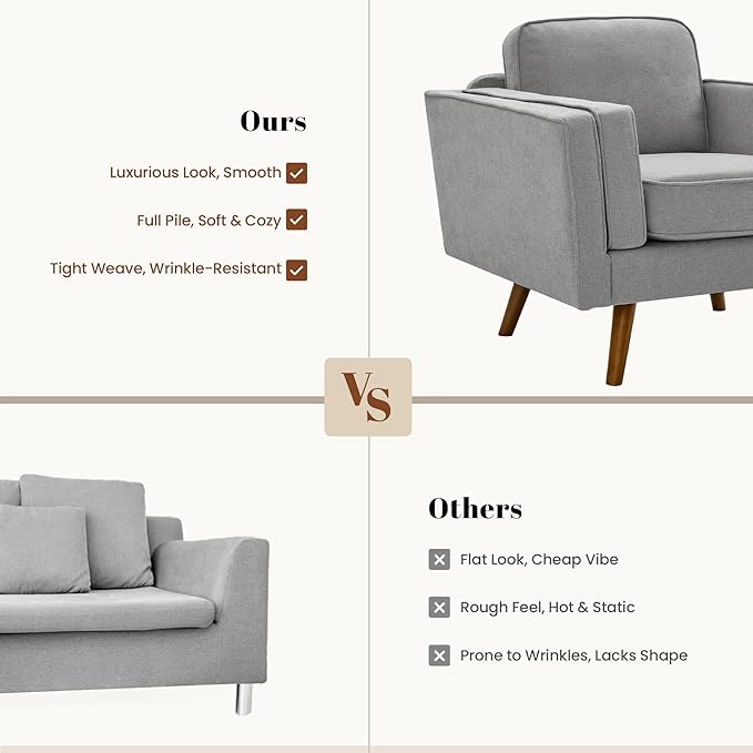 Kingfun Modern Accent Chair Sets Living Room Chairs with Ottoman Chenille Reading Armchair Mid Century with Dual-Layer Armrests Solid Wood Frame Easy Assembly for Small Spaces Gray