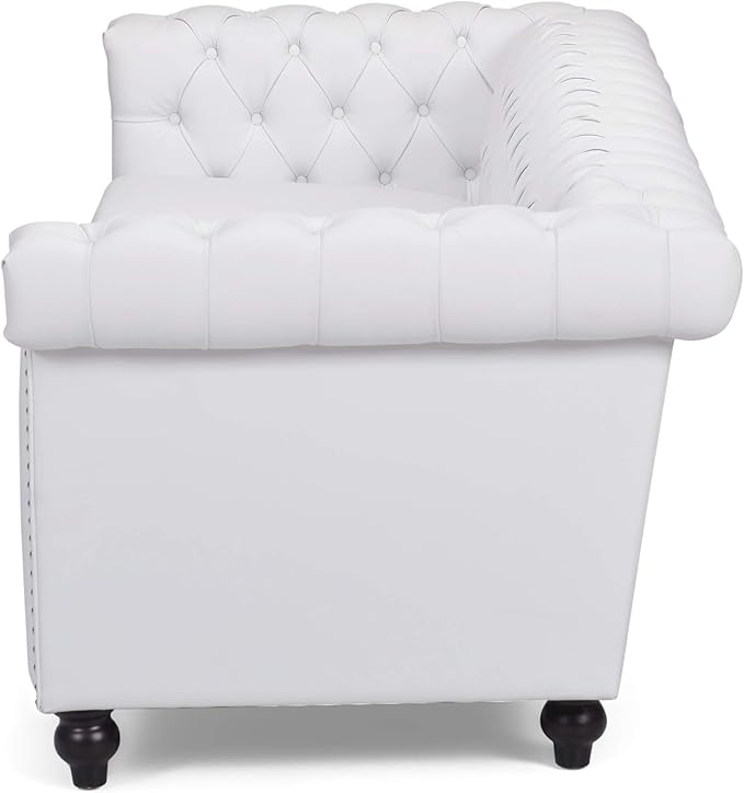 GDF Studio Tufted Chesterfield Faux Leather 3 Seater Sofa White and Dark Brown