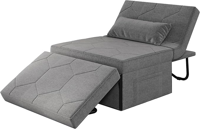4 in 1 Sleeper Chair Convertible Sleeper Sofa with Ottoman Ottoman Bed for Adults Sofa Bed with Adjustable Backrest for Living Room Apartment Office Light Grey