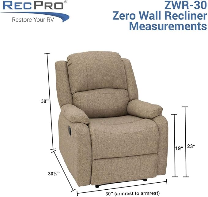 RecPro Charles Collection | 30 Zero Wall Wall Hugger Recliner | Slideout RV Living Room Chair | Cloth (Fossil 1 Chair)