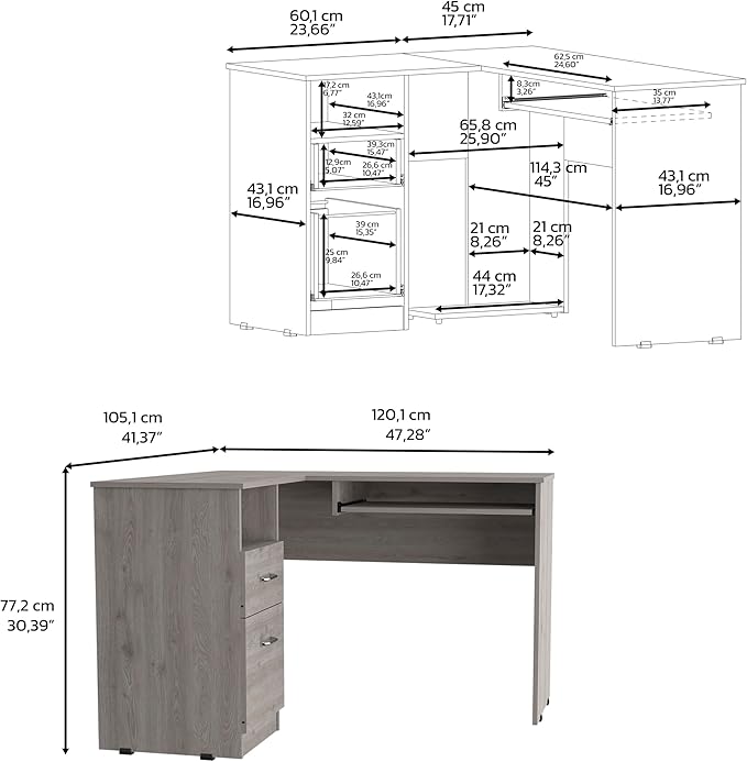 Light Gray L-Shaped Desk with Keyboard Shelf - Home Office Workstation