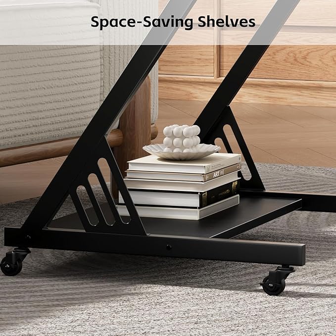 Computer Desk with Keyboard Tray 23.6 inch Rolling Small Desk with Wheels Computer Cart with Storage Mobile Desk Z Shaped for PC Home Office Black