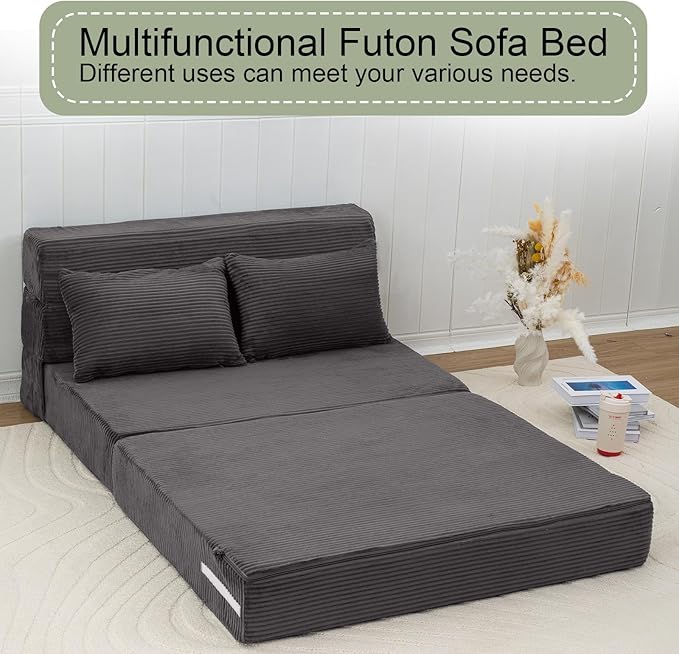 MeMoreCool Boneless Folding Sofa Bed – Corduroy 4-in-1 Convertible Futon Chair Compact Floor Sleeper with Foam &amp Washable Cover 1200 lb Capacity Couch Bed for Small Rooms Dorms Apartments