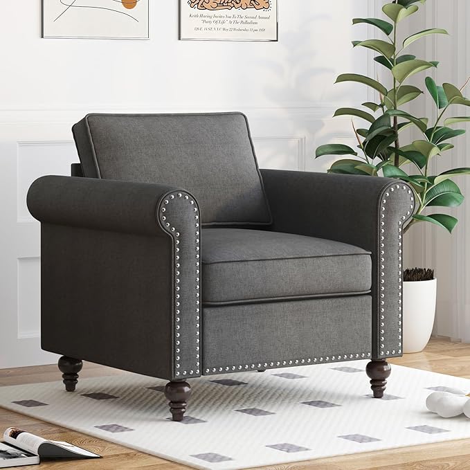 2 Piece Living Room Sofa Set 3 Seat Sofa and Armchair Sets Modular Sectional Couch Furniture Sets Gourd Shapes Wood Legs Sofas Couches for Living Room/Bedroom/Home/Apartment - Dark Grey