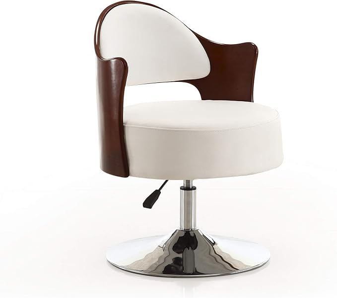 Manhattan Comfort Bopper Mid Century Modern Faux Leather Adjustable Swivel Accent Chair with Polished Chrome Base Set of 1 White