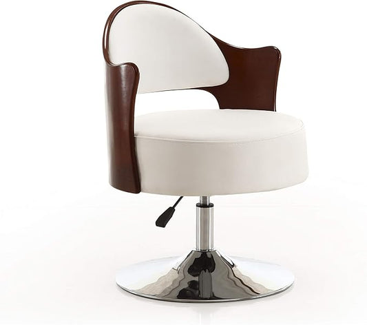 Manhattan Comfort Bopper Mid Century Modern Faux Leather Adjustable Swivel Accent Chair with Polished Chrome Base Set of 1 White