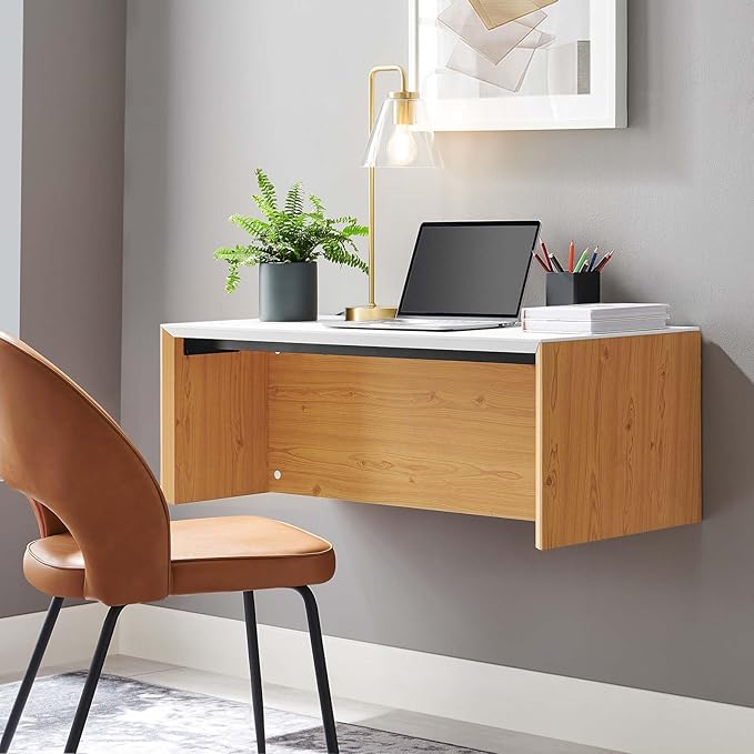 Modway EEI-6206-WHI-NAT Kinetic 38 Wall-Mount Office Desk White Natural
