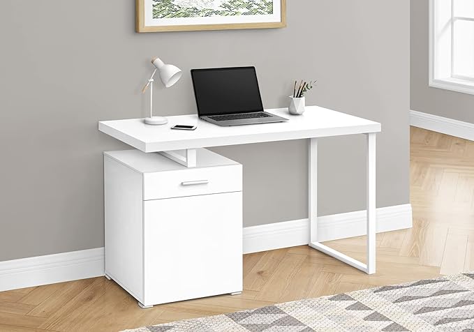 Computer Desk Home Office Laptop Left Right Set up Storage Drawers 48 l Work White Laminate White Metal Contemporary Modern