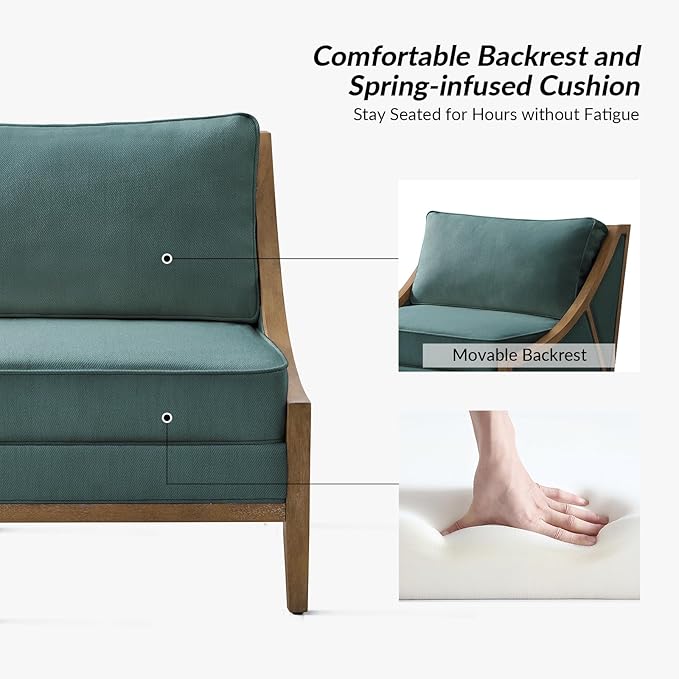 HULALA HOME Oversized Accent Chair with Solid Wood Frame Comfy Upholstered Armchair with Seat Cushion Movable Back for Living Room Bedroom Set of 2 Teal
