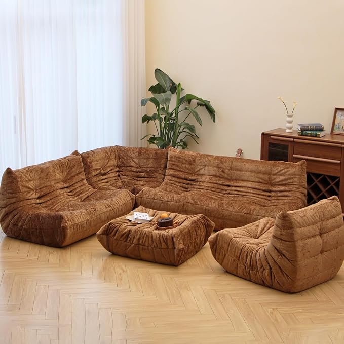 N&ampV Soft Premium Chenille Floor Lounge Chair Mid Century Armless Floor Sofa Foam Sofa Accent Chair for Living Room Bedroom and Office (Brown Corner Chair)