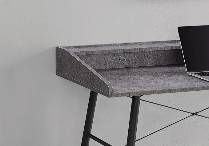 Penau Computer Desk for Home Office 48 Inch Grey Stone Look Laminate Surface Black Metal Base with Storage Shelves and 2 Cubbies Contemporary Modern Design