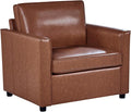 Faux Leather Armchair for Living Room Mid-Century Accent Chair with Deep Seat Cushion Upholstered Comfy Reading Chair Single Sofa Chair for Bedroom Apartment Office Brown
