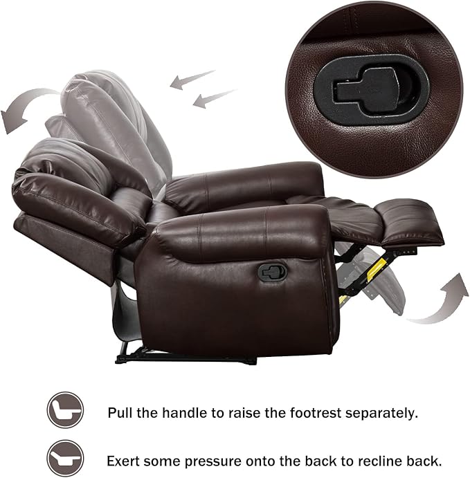 CANMOV Leather Recliner Chair Set of 2 Classic and Traditional Manual Recliner Chair with Comfortable Arms and BackManual Single Recliner Sofa for Living Room Brown