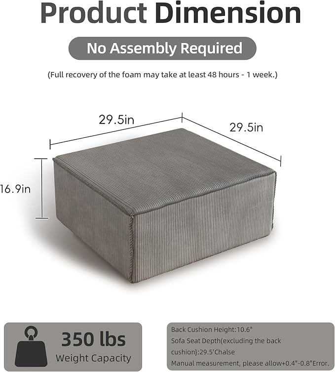 DONICK Premium Modern Modular Sectional Comfy Cloud Couch Corduroy Sofa with Deep Seat Upholstered Couches DIY Combination No Assembly Required for Living Room Bedroom Gray Ottoman
