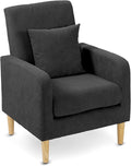 Upholstered Sofa Chair with Pillow Fabric Accent Armchair with Wooden Legs Comfy Lounge Chair for Living Room Bedroom or Office Supports up to 300 lbs (Black)