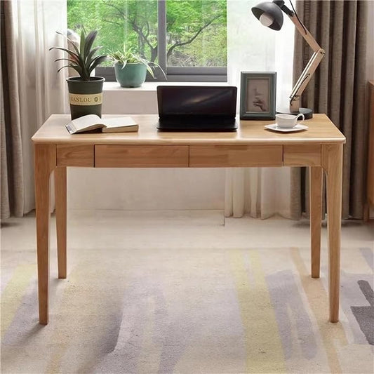 Solid Wood Desk with Drawers Small Computer Desk for Small Spaces Gaming Study Home Office Desks for Work Student PC Desk for Bedroom Escritorios para Cuartos (Wood Color 47inch)