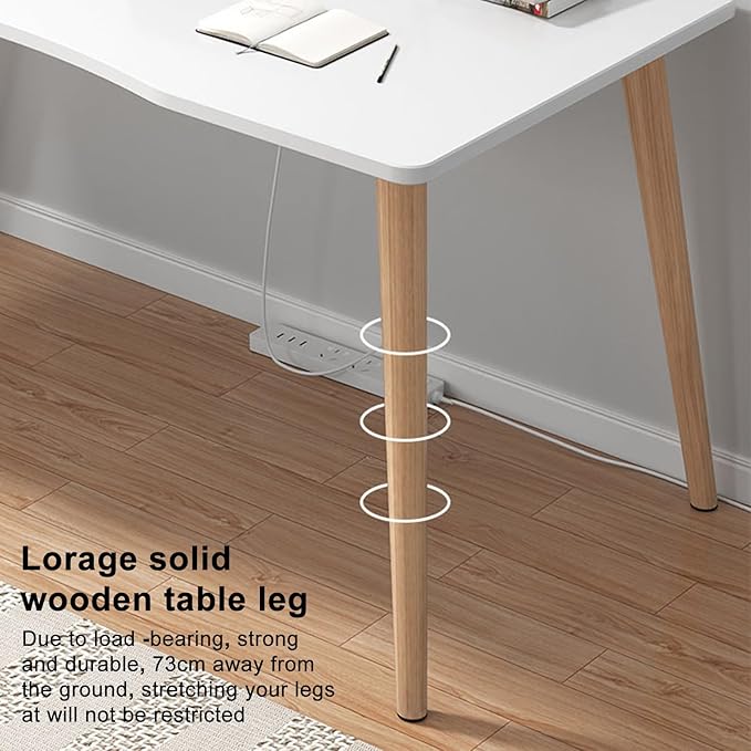 Writing Desks for Home Office Wood Computer Desk Modern Simple Style Home Office Gaming Desk Basic Writing Table for Small Spaces Laptop Computer Table Study Desk with Solid Legs (White)