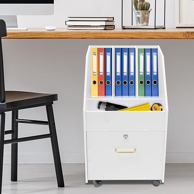 Rolling File Cabinet Open Design PVC Locking File Cabinet File Holder Under Desk Storage File Organizer with Wheels for Offices Craft Rooms Classrooms Homes