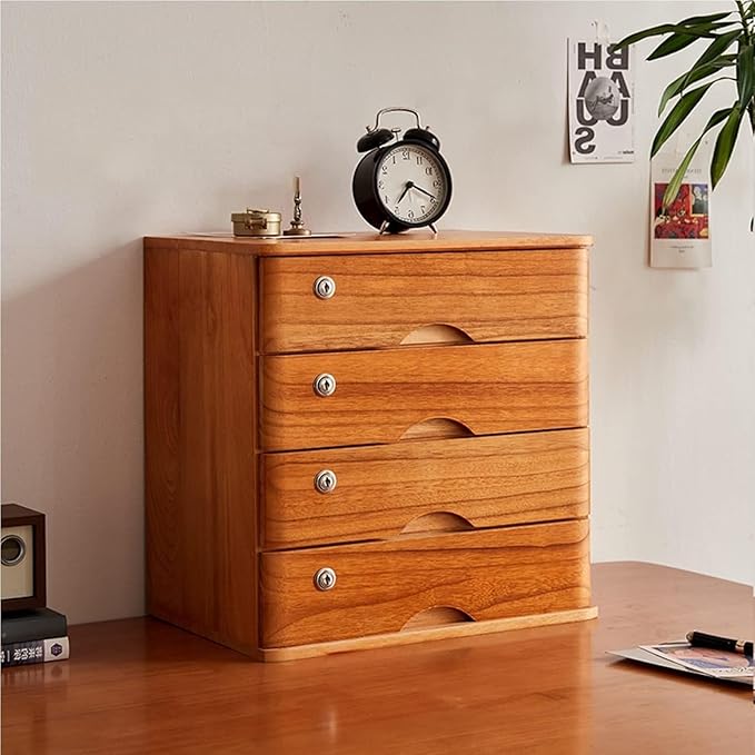 JIIPOREGJ Wooden Desktop Storage Box with Drawers - Sturdy File Cabinet Lockable Monitor Riser Chest of for Home/OfficeA-4 Drawer(D4 Drawer)