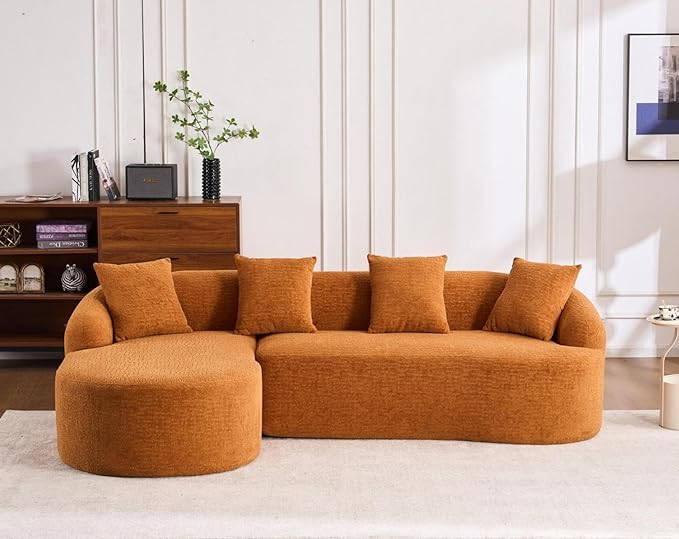 KEIKI L-Shaped Chenille Modular Sectional Couches with Chaise Lounge &amp 4 Pillows 3 Seater Oversized Upholstered Luxury Plush Cloud Sofa for Living Room Apartment Full Sponge Compression