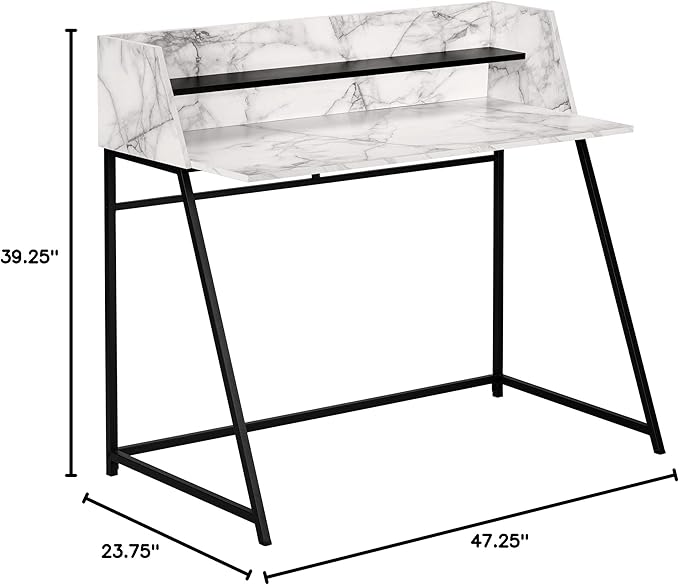 Monarch Specialties I 7549 Computer Desk Home Office Laptop Storage Shelves 48 L Work Metal Laminate White Marble Look Black Contemporary Modern