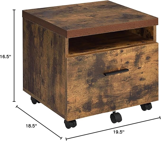 Weathered Oak and Black 1-Drawer File Cabinet with Open Storage Compartment Mobile and Stable Design for Home Office or Workspace Organization Compact Organizers