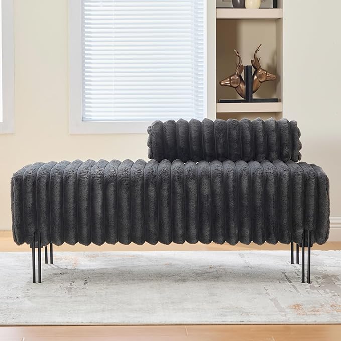 NIOIIKIT 49.6 Modern Loveseat Sofa Couch Upholstered Accent Sofa with Golden Legs and Adjustable Backrest Small Faux Fur Couches for Bedroom Living Room Compact Small Space (Dark Grey)
