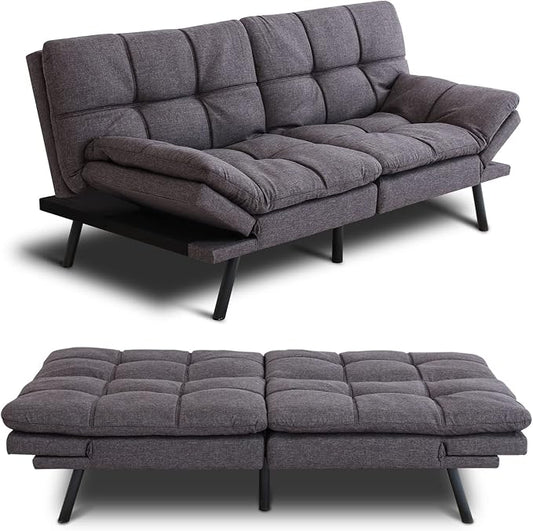 MUUEGM Futon Sofa Bed Memory Foam Futon Sofa Sleeper CouchConvertible Modern Futon for Living RoomLove seat for Apartments Office Small Spacesw/Adjustable Armrests BackrestLinen FabricGrey