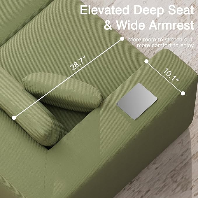 CUGOAO 152'' Modern Boneless Couch Oversized 2-in-1 Modular Sectional Sofa Bed Extra Deep Seat Upholstery Cloud Couch Boneless Couches for Living Room No Assembly Required Green Corduroy