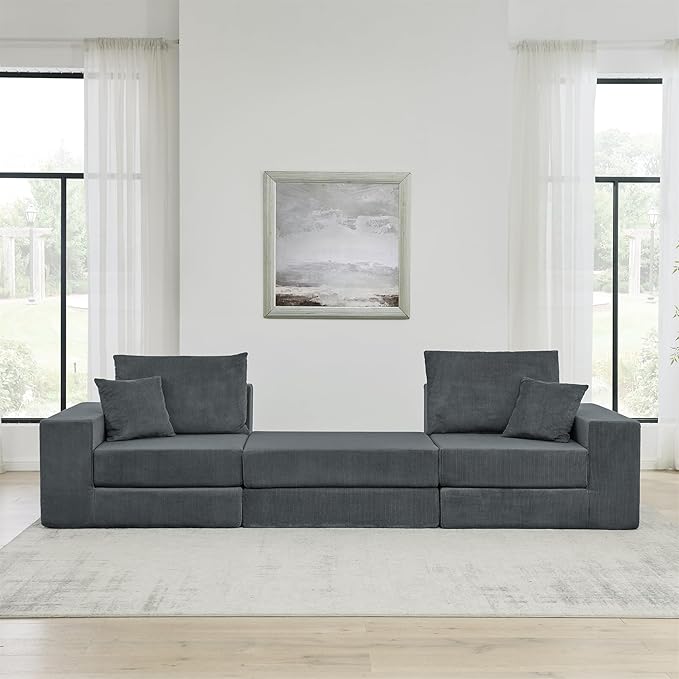 Boneless Couches for Living Room Modern Corduroy Couch Convertible Sleeper Sofa Folding Sofa Bed Mattress Couch for Bedroom Small Spaces - No Assembly Needed in Grey